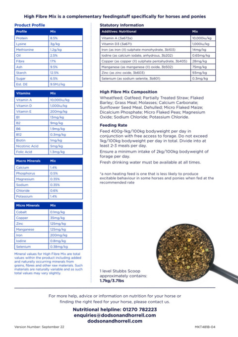 DODSON & HORREL HIGH FIBRE MIX 20kg