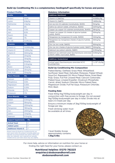 DODSON & HORRELL BUILD UP CONDITIONING MIX 20kg