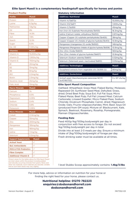 DODSON & HORRELL ELITE SPORT MUESLI 20kg