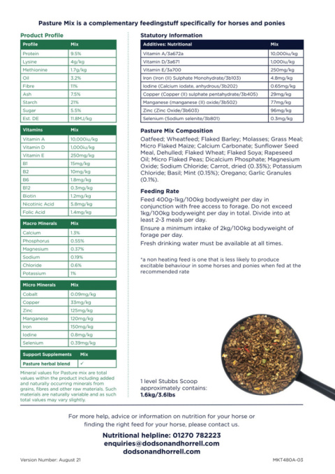 DODSON & HORRELL PASTURE MIX 20kg