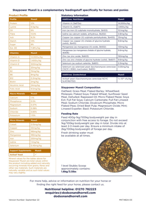 DODSON & HORRELL STAYPOWER MUESLI 20kg