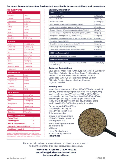 Koncentrat DODSON & HORRELL SUREGROW PELLETS 20kg