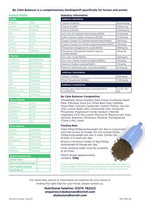 Koncentrat DODSON & HORRELL BE CALM BALANCER 15kg
