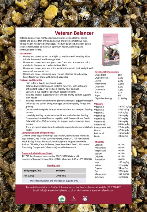 SARACEN Koncentrat dla koni starszych VETERAN BALANCER 20kg
